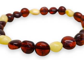 Bransoletka z bursztynu, BURSZTYN bałtycki fasolka wiśnia, mleko #885