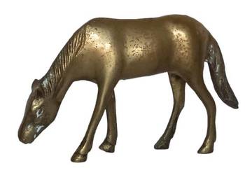 Mosiężna figurka konia | Koń pasący się | Dekoracja vintage | Rzeźba