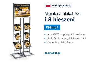 Srebrny stojak na plakat A2 i ulotki A4, A5, DL do urzędu i biura podróży