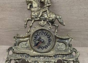 VINTAGE Zegar mosiężny jeździec na koniu