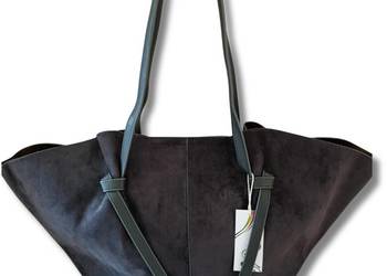 Duża torebka zamszowa grey XL z kosmetyczką i paskiem regulowanym