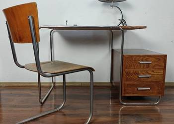Biurko ciemny brąz chrom czereśnia Bauhaus Art Deco