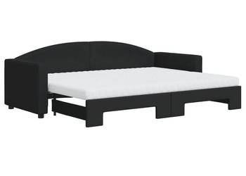Leżanka rozsuwana z materacami czarna tkanina 80x200 cm WM-3197203