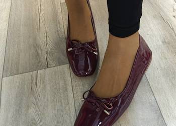 (43) Bordowe baleriny wieczorowe na szeroką stopę, NOWE