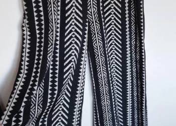 Spodnie szerokie luźne palazzo  kuloty XL czarno biały wzór graficzny