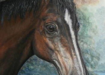 Gniady, portret konia olej na płótnie, ręcznie malowany 35 x 25 cm