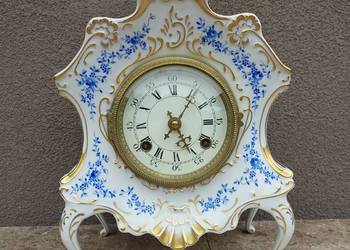 Stary zegar kominkowy typ wiedeński FHS porcelana Hollohaza 1971r