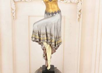 Styl Demetre Chiparus - Tancerka w Sukni - Figura z Brązu Pozłacana Rzeźba