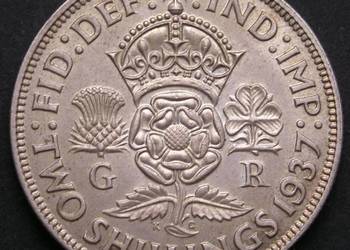 WIELKA BRYTANIA 2 SHILLING 1937 - JERZY VI - SREBRO - ST 1-