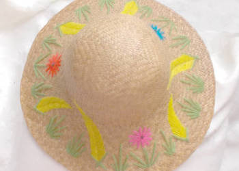 słomkowy kapelusz w kwiaty, vintage kapelusz słomkowy, hippie kapelusz lato