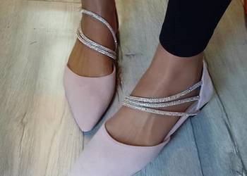 (42/43) Różowe, pudrowe , bogato zdobione baleriny wieczorowe, NOWE