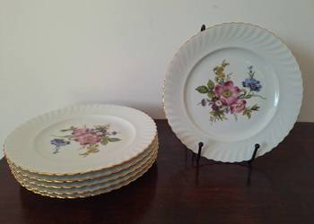 Kaiser Bavaria zestaw 6 talerzy deserowych w kwiaty porcelana złocony rant