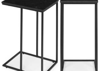 Stolik boczny pod laptopa kawowy w kształcie litery C marmur czarny