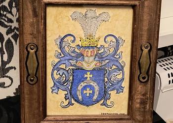 Polski herb szlachecki akwarela na płótnie w drewnianej ramie