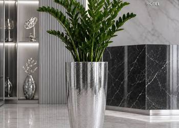 Wysoka donica lustrzana Glamour 90 cm - srebrna donica dekoracyjna Premium
