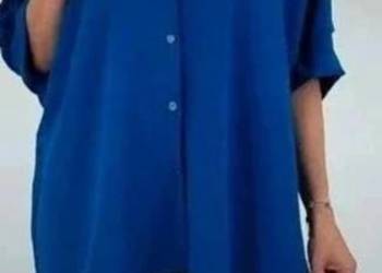 Bluzka granatowa krótki rękaw elegancka klasyczna zapinana na guziki