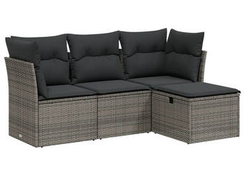 4-cz. zestaw wypoczynkowy do ogrodu poduszki szary rattan PE WM-3263116