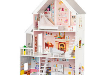 Domek dla lalek drewniany 3 piętra XXL Rezydencja Pudrowa ECOTOYS