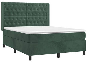 Łóżko kontynentalne z materacem i LED zielony aksamit 140x200cm WM-3139748