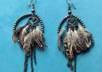Piękne długie bogate kolczyki piórka styl Pocahontas