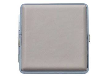 Metalowa Papierośnica Pokryta Gładką Ekoskórą Jednolity Kolor Stalowy Szary