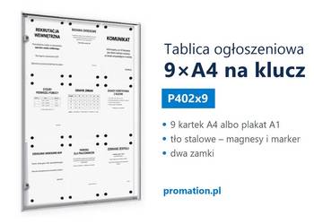 Tablica ogłoszeniowa magnetyczna 9×A4 do klatki, urzędu i hotelu P402x9