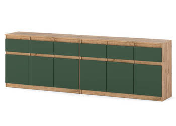 Komoda 240cm Szafka Do Salonu Nowoczesna Duża Dąb Wotan Butelkowa Zieleń