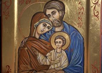 Święta Rodzina ikona pisana na desce lipowej tempera jajeczna