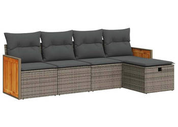 5-cz. zestaw wypoczynkowy do ogrodu poduszki szary rattan PE WM-3326015