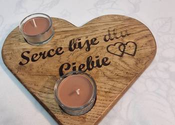Świecznik drewniany z dębu, serce „Serce bije dla Ciebie”, Dija No. 43