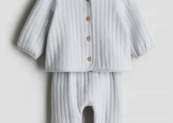 Komplet niemowlęcy H&M 62 bawełna prążkowany błękitny kurtka spodnie