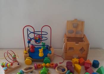 Zestaw drewnianych zabawek-labirynty, zawieszki