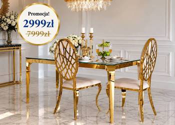 Designerski Stół do Jadalni ELITE Szklany Blat Stalowy Złoty Glamour