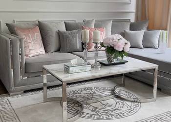 Nowoczesny Stolik Kawowy LOLA – Srebrny, Biały Marmur | Design Glamour