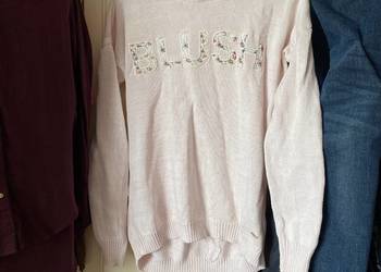 Sweter Cropp z napisem kwiatowy wzór kwiatki XS pudrowy róż