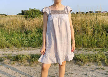 Lniana sukienka Deeday 38 M len szara naturalna baby doll na