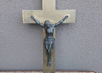 nr5 Stary krzyż krucyfiks ścienny masywny mosiądz pasyjka brąz 41cm