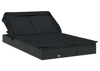 Leżak 2-os. składany dach czarny 213x118x97 cm polirattan WM-319652