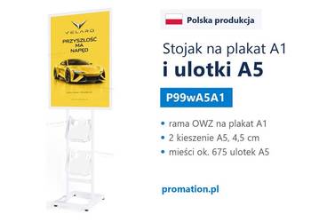 Biały stojak reklamowy A1 z kieszeniami A5 – elegancki ekspozytor OWZ
