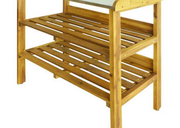 Stolik do roślin z 2 półkami lite drewno akacjowe i cynk WM-43795