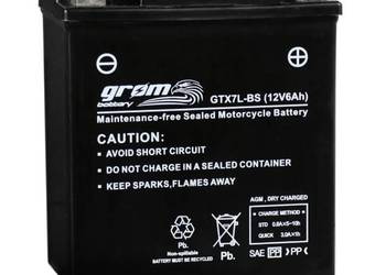 Akumulator motocyklowy GROM GTX7L-BS YTX7L-BS 12V 6Ah 120A P+