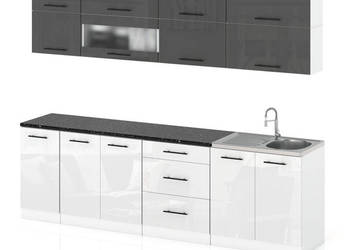 Meble Kuchenne Modułowe Kuchnia Robo Lux 2.6m Zestaw Szary Biały Połysk