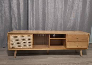 Szafka RTV Costway 140 cm – Bambus, Rattan, Szkło  Stojąca