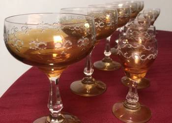 6+6 kmpl. kieliszki do szampana i likieru styl Art Deco lata 50./60. PRL