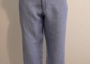 Spodnie Lniane 100% Len Capri Błękitne Icy Blue Biznesowe Włoskie