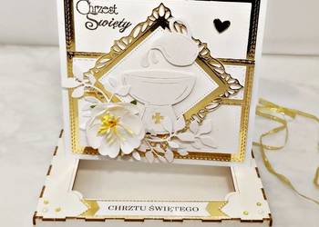 Pamiątka Chrztu Świętego w pudełku/Kartka na chrzest ręcznie robiona Pamiątka Chrztu Świętego w pudełku/Kartka na chrzest ręcznie robiona