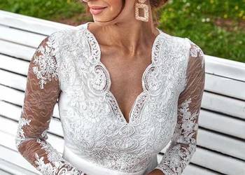 Suknia ślubna ecru z długim rękawem 34 XS