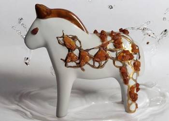 Koń Figurka Konik ceramiczny, ręcznie malowany zdobiony -   BURSZTYN