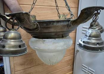 Żyrandol mosiądz PRL 5 ramienny