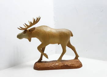 Rzeźba Drewniana Łoś Duża Figura Drewno Vintage Rękodzieło Retro Rzeźbiona